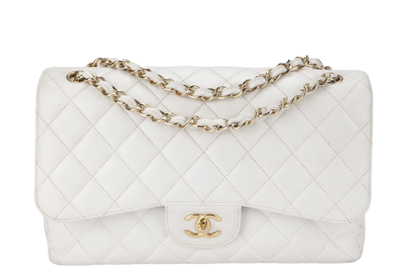 CHANEL JUMBO CLASSIC DOUBLE FLAP (1791xxxx) WHITE CAVIAR GOLD HARDWARE WITH CARD NO DUST COVER