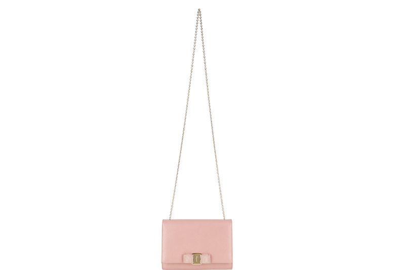 SALVATORE FERRAGAMO VARA CHAIN SHOULDER BAG PINK LEATHER GOLD HARDWARE NO DUST COVER