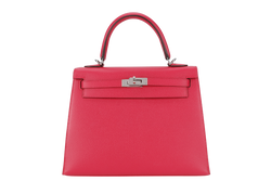 HERMES KELLY 25 SELLIER ROSE EXTREME EPSOM SILVER HARDWARE STAMP D (2020) WITH DUST COVER, LOCK & KEYS, STRAPS AND RAINCOAT