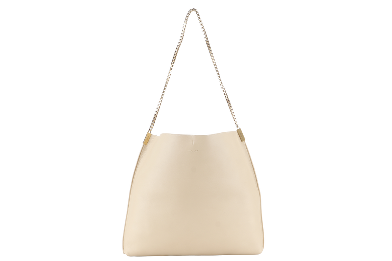 YVES SAINT LAURENT (YSL) SUZANNE HOBO SHOULDER BAG BEIGE GRAINED LEATHER GOLD HARDWARE WITH DUST COVER