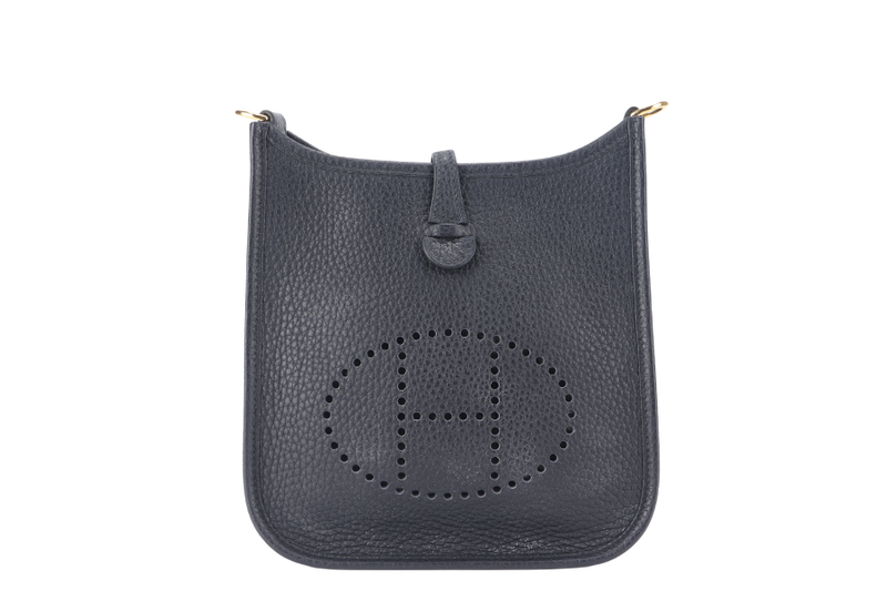 HERMES EVELYNE TPM BLUE INDIGO STAMP C (YEAR 2018) ROSE x ROUGH H STRAP GOLD HARDWARE WITH BOX, NO DUST COVER