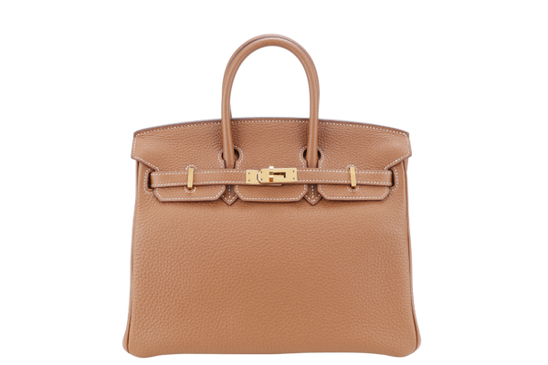 HERMES BIRKIN 25 GOLD TOGO LEATHER STAMP Y (YEAR 2020) GOLD HARDWARE WITH LOCK&KEYS, RAINCOAT, DUST COVER AND BOX