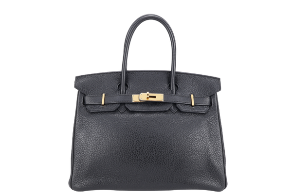 HERMES BIRKIN 30 BLACK CLEMENCE GOLD HARDWARE STAMP M (YEAR 2009) WITH KEYS, LOCK AND DUST COVER