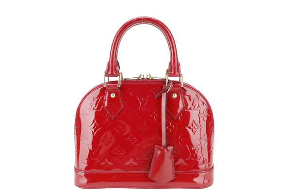 LOUIS VUITTON ALMA BB RED VERNIS WITH GOLD HARDWARE, STRAPS AND NO DUST COVER
