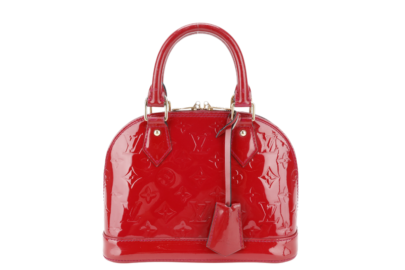 LOUIS VUITTON ALMA BB RED VERNIS WITH GOLD HARDWARE, STRAPS AND NO DUST COVER