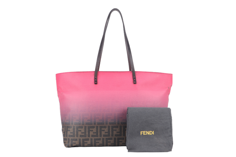 FENDI 8BH185 ZUCCA SHOPPING BAG PINK CALF LEATHER GOLD HARDWARE WITH DUST BAG