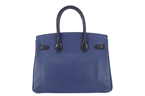 HERMES BIRKIN 30 STAMP C (YEAR 2018) TOUCH BLUE MARINE BLUE SAPPHIRE MATTE ALLIGATOR-NOVILLO LEATHER GOLD HARDWARE WITH KEYS,LOCK, RAINCOAT AND DUST COVER