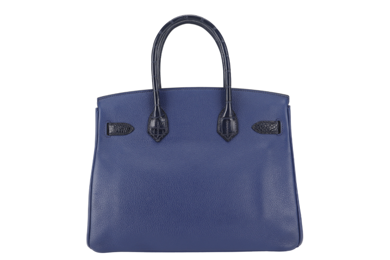 HERMES BIRKIN 30 STAMP C (YEAR 2018) TOUCH BLUE MARINE BLUE SAPPHIRE MATTE ALLIGATOR-NOVILLO LEATHER GOLD HARDWARE WITH KEYS,LOCK, RAINCOAT AND DUST COVER