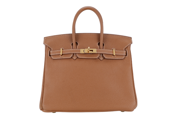 HERMES BIRKIN 25 GOLD TOGO GOLD HARDWARE STAMP X (2016} WITH LOCK & KEYS, RAINCOAT AND DUST COVER