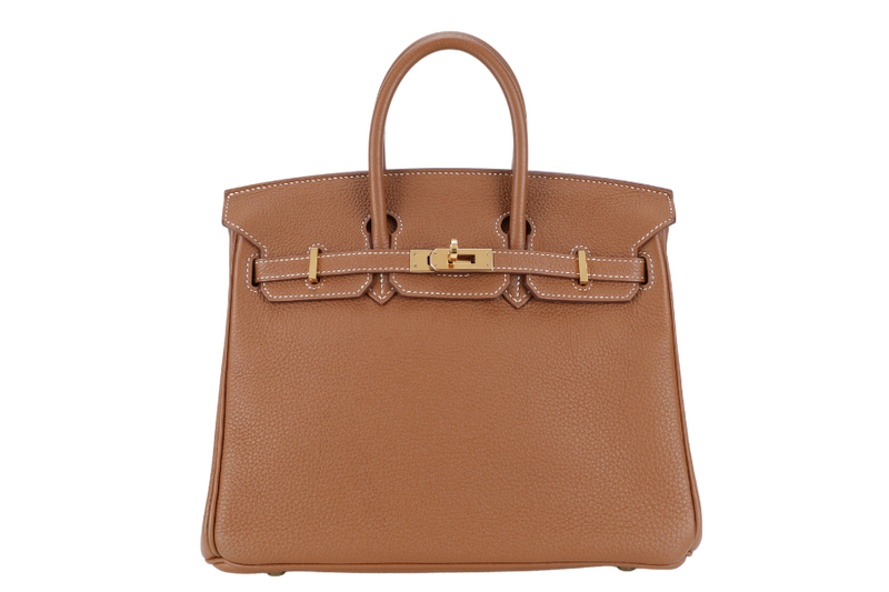 HERMES BIRKIN 25 GOLD TOGO GOLD HARDWARE STAMP X (2016} WITH LOCK & KEYS, RAINCOAT AND DUST COVER