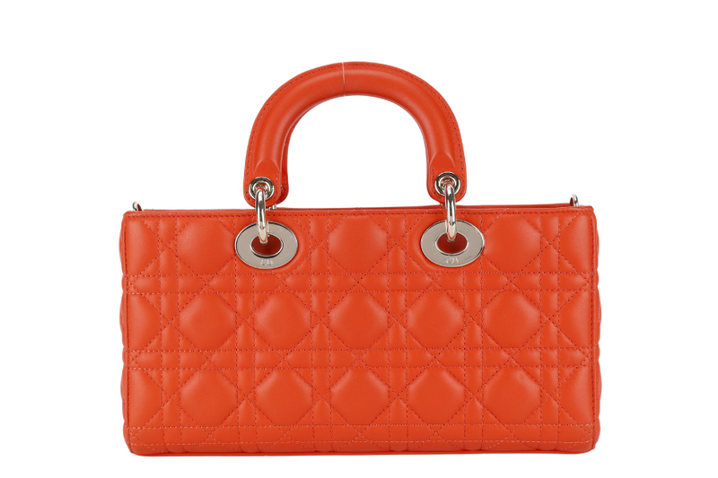 CHRISTIAN DIOR LADY D-JOY ORANGE LAMBSKIN GOLD HARDWARE WITH STRAPS, CARD, DUST COVER AND BOX