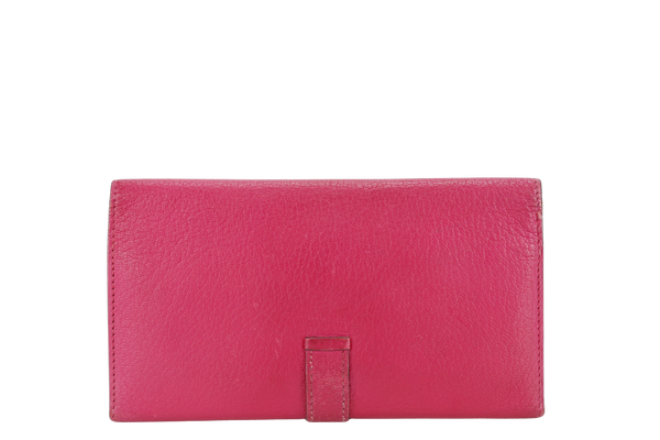 HERMES BEARN WALLET STAMP J SQUARE (YEAR 2006) PINK CHEVRE LEATHER SILVER HARDWARE BOX