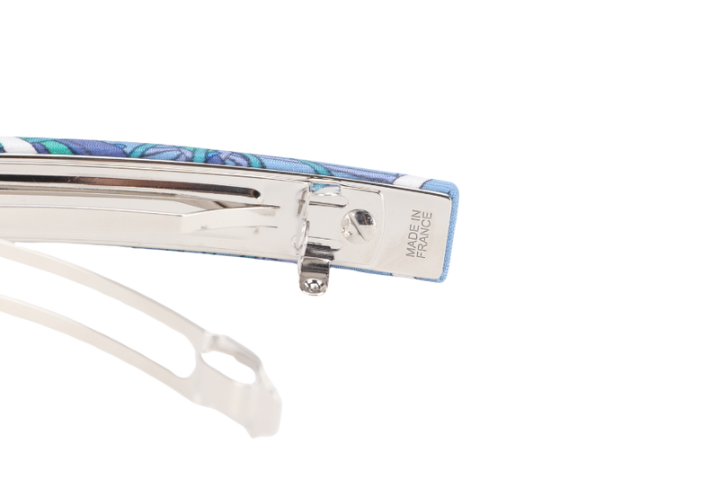 HERMES SILK HAIR CLIP DARK BLUE AND WHITE WITH BOX