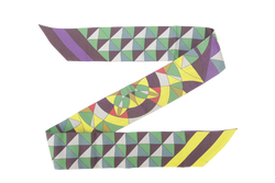 Hermes Silk Twilly Yellow, Purple, Brown & Green Stripe