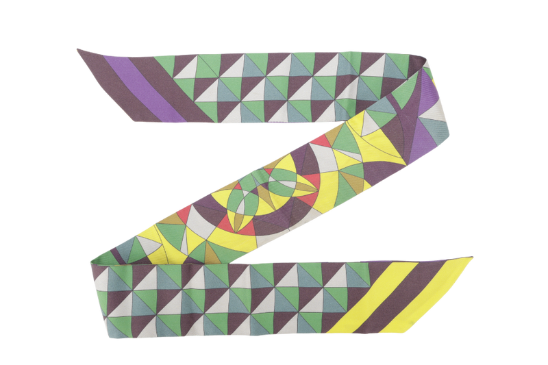 Hermes Silk Twilly Yellow, Purple, Brown & Green Stripe