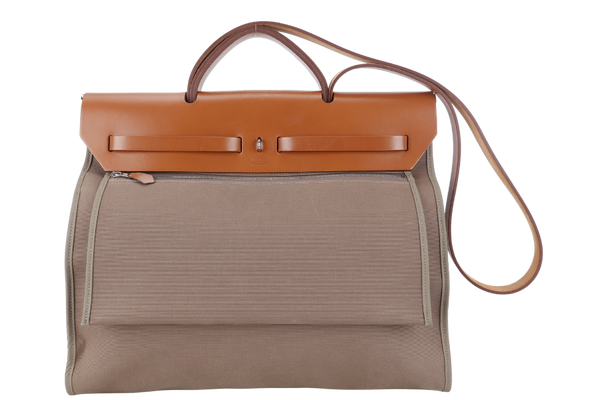 HERMES HERBAG 39 BROWN CANVAS RHW STAMP C (2018) WITH DUST COVER