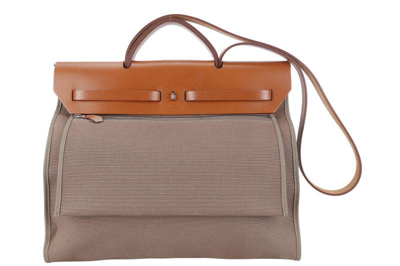 HERMES HERBAG 39 BROWN CANVAS RHW STAMP C (2018) WITH DUST COVER