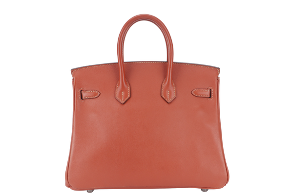 HERMES BIRKIN 25 STAMP L (YEAR 2008) ROSY SWIFT LEATHER SILVER HARDWARE WITH LOCK & KEYS AND DUST COVER