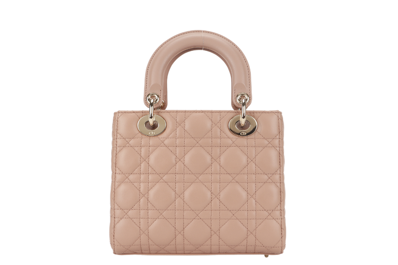 CHRISTIAN DIOR LADY DIOR SMALL (02-MA-1129) PINK LAMBSKIN GOLD HARDWARE WITH STRAP AND DUST COVER