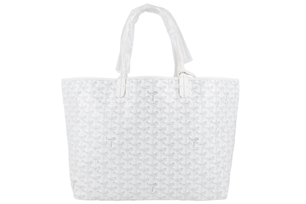 GOYARD SAINT LOUIS PM WHITE GOYARDINE SILVER & GREY LINES WITH POUCH WITH DUST COVER