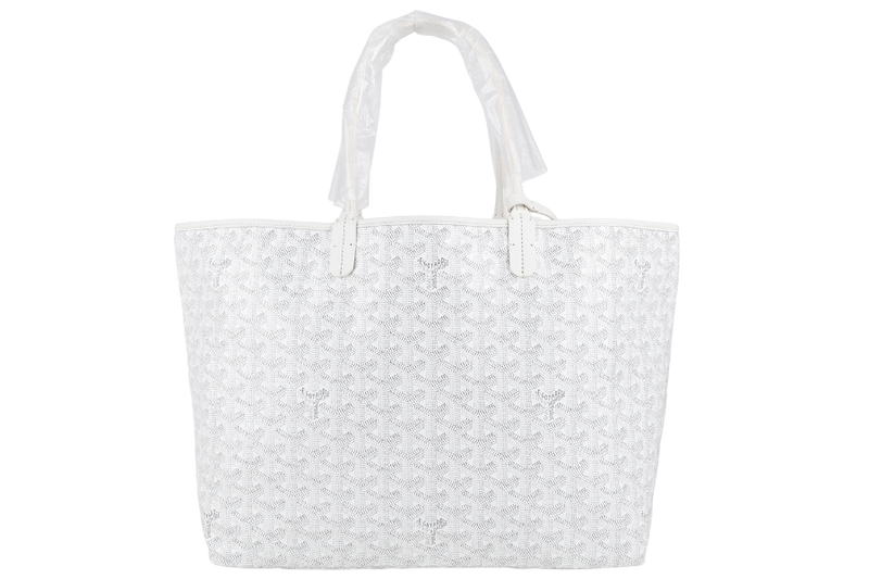 GOYARD SAINT LOUIS PM WHITE GOYARDINE SILVER & GREY LINES WITH POUCH WITH DUST COVER