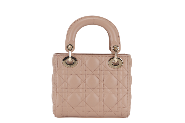 CHRISTIAN DIOR LADY DIOR MINI (01RU1211) LIGHT PINK LAMBSKIN GOLD HARDWARE WITH STRAP, DUST COVER AND BOX