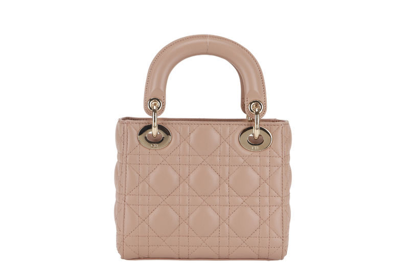 CHRISTIAN DIOR LADY DIOR MINI (01RU1211) LIGHT PINK LAMBSKIN GOLD HARDWARE WITH STRAP, DUST COVER AND BOX