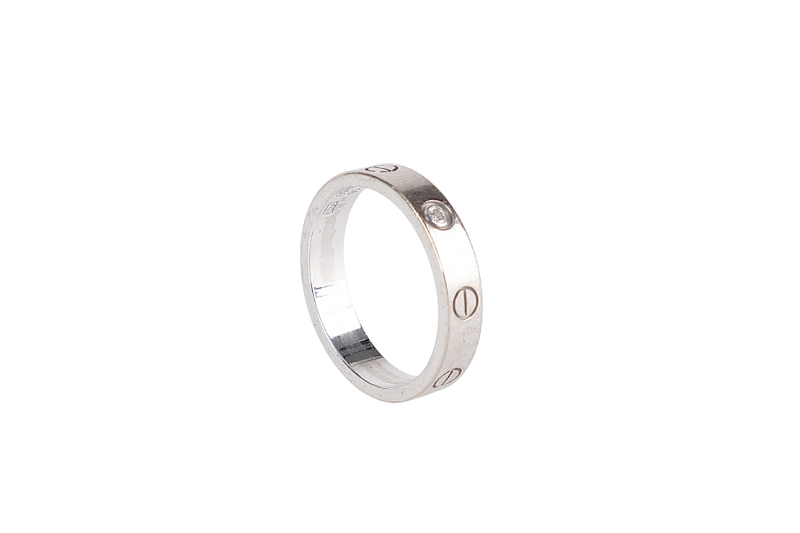 CARTIER LOVE RING WITH SINGLE DIAMOND 18K WG SIZE 55 GOJ918 5.4G WITH BOX
