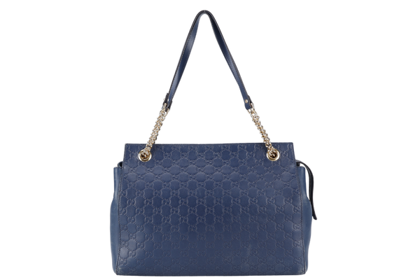 GUCCI GUCCISIMA SOFT SIGNATURE SHOULDER BAG BLUE CALF LEATHER GOLD HARDWARE NO DUST COVER