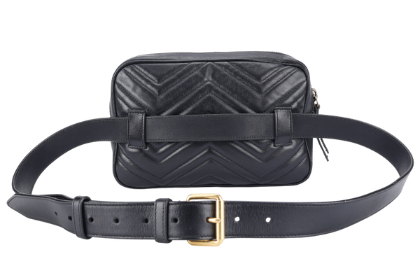 GUCCI GG MARMONT SQUARE BELT BAG BLACK LEATHER GOLD HARDWARE NO DUST COVER