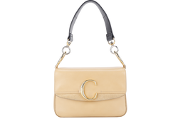 CHLOE C DOUBLE CARRY BAG BEIGE LEATHER GOLD HARDWARE WITH STRAPS AND DUST COVER