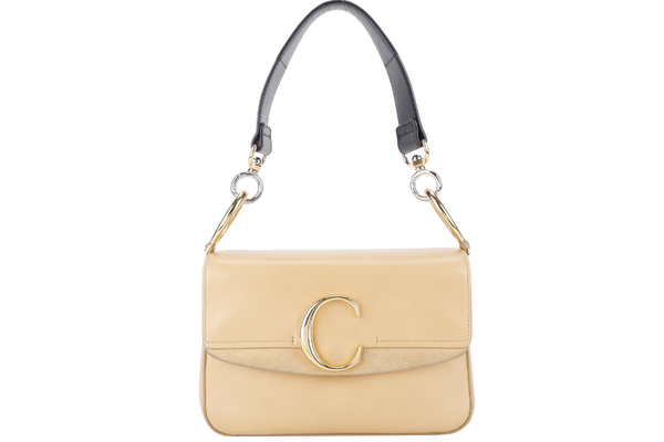 CHLOE C DOUBLE CARRY BAG BEIGE LEATHER GOLD HARDWARE WITH STRAPS AND DUST COVER