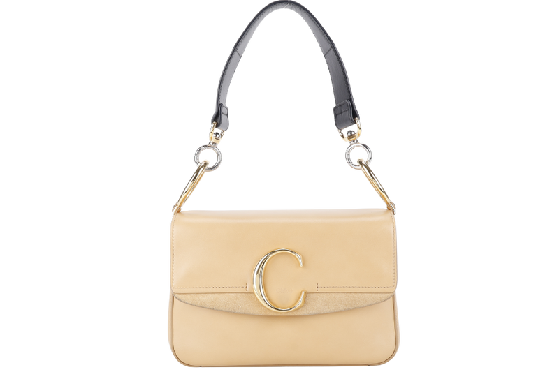 CHLOE C DOUBLE CARRY BAG BEIGE LEATHER GOLD HARDWARE WITH STRAPS AND DUST COVER