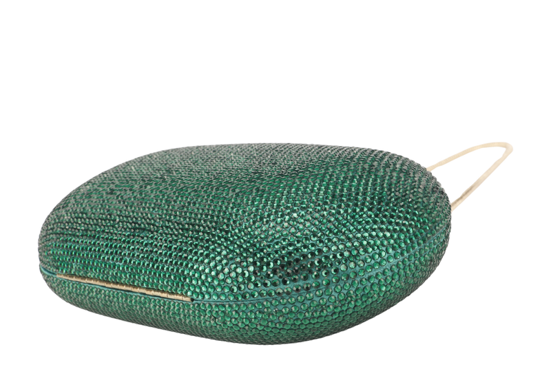 THE CHIC INITIATIVE GREEN CRYSTAL CLUTCH SILVER HARDWARE WITH DUST COVER AND BOX