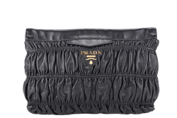 PRADA ZIPPED POUCH BLACK NAPPA GAUFRE GOLD HARDWARE WITH DUST COVER