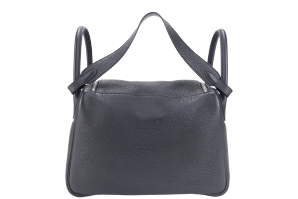 HERMES LINDY 30 BLACK CLEMENCE LEATHER PALLADIUM HARDWARE [STAMP X ( YEAR 2016)] WITH DUST COVER