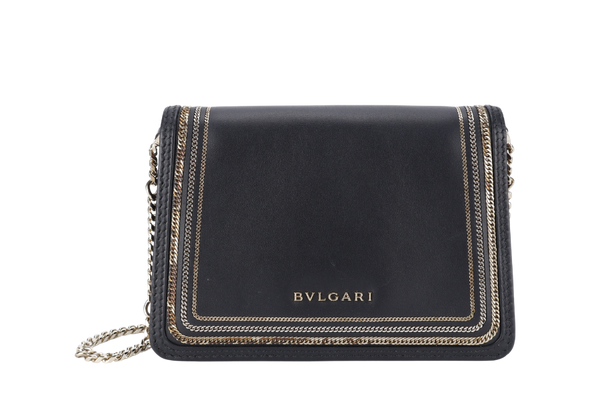 BVLGARI FOREVER SERPENTI DIAMOND BLAST SMALL BLACK LEATHER GOLD HARDWARE WITH CARD, DUST COVER AND BOX