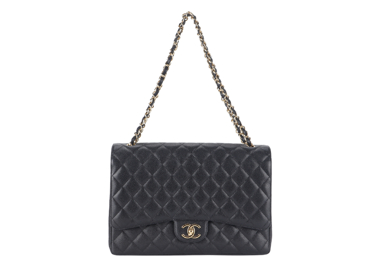 CHANEL CLASSIC DOUBLE FLAP MAXI (1723xxxx) BLACK CAVIAR LEATHER GOLD HARDWARE WITH DUST COVER