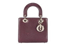 CHRISTIAN DIOR LADY DIOR MINI BURGUNDY LIZARD SKIN GOLD HARDWARE WITH STRAPS, CITIES REPORT AND DUST COVER