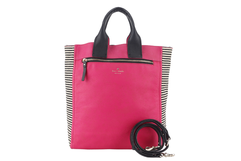 KATE SPADE NEW YORK COBBLE HILL HAYLEY TOTE PINK CALFSKIN LEATHER, CANVAS AND  SILVER HARDWARE WITH STRAPS NO DUST COVER