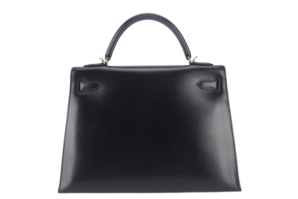 HERMES KELLY 32 STAMP O (YEAR 2011) SELLIER BLACK BOX LEATHER GOLD HARDWARE WITH STRAPS, LOCK&KEYS AND DUST COVER