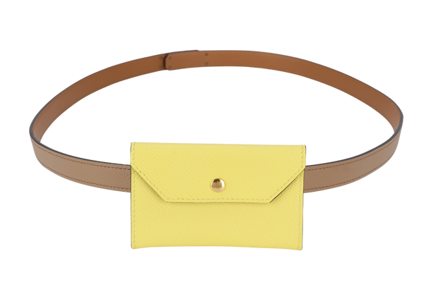 HERMES KELLY 18 POCKET CITRON CELESTE CRIQUET POUCH CHAI COLOR BELT GOLD HARDWARE WITH DUST COVER AND BOX