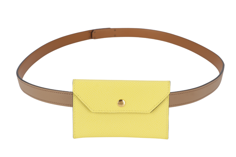 HERMES KELLY 18 POCKET CITRON CELESTE CRIQUET POUCH CHAI COLOR BELT GOLD HARDWARE WITH DUST COVER AND BOX