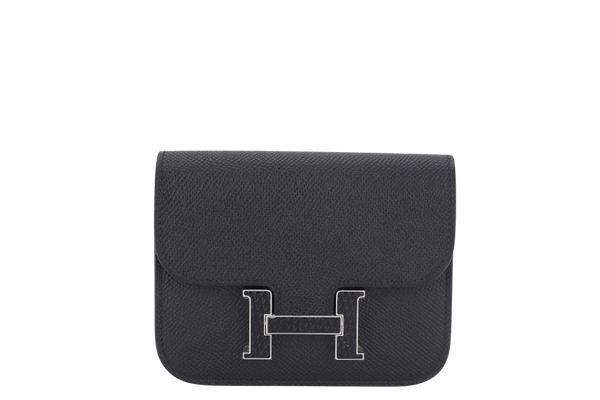 HERMES CONSTANCE SLIM BLACK EPSOM LIZARD HARDWARE (STAMP W) SILVER HARDWARE WITH DUST COVER AND BOX