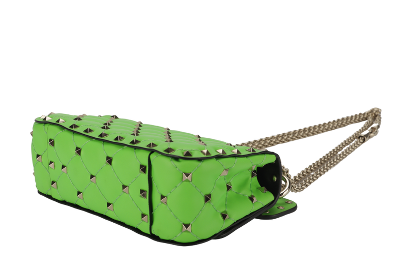 VALENTINO GARAVANI ROCKSTUD SPIKE MINI GREEN CALFSKIN CHAIN BAG SILVER HARDWARE NO DUST COVER