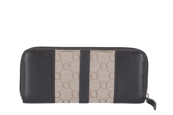 OROTON ZIP LONG WALLET BROWN CANVAS SILVER HARDWARE WITH BOX