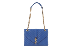 YVES SAINT LAURENT (YSL) MEDIUM ENVELOPE BAG BLUE CHEVRON QUILTED LEATHER GOLD HARDWARE WITH DUST COVER