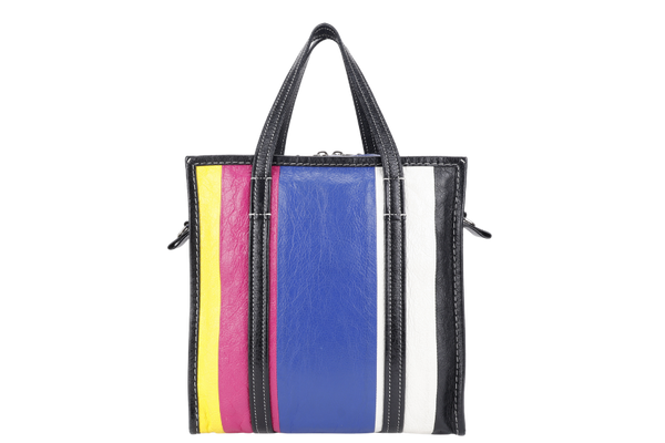 BALENCIAGA MULTICOLOR STRIPED LEATHER BAZAR TOTE BAG SILVER HARDWARE WITH STRAPS NO DUST COVER