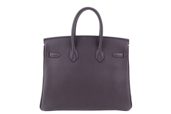 HERMES BIRKIN 25 STAMP T (YEAR 2015) RAISIN COLOR TOGO LEATHER GOLD HARDWARE WITH KEYS, LOCK AND DUST COVER