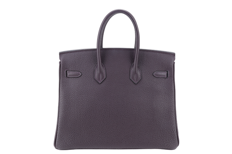 HERMES BIRKIN 25 STAMP T (YEAR 2015) RAISIN COLOR TOGO LEATHER GOLD HARDWARE WITH KEYS, LOCK AND DUST COVER